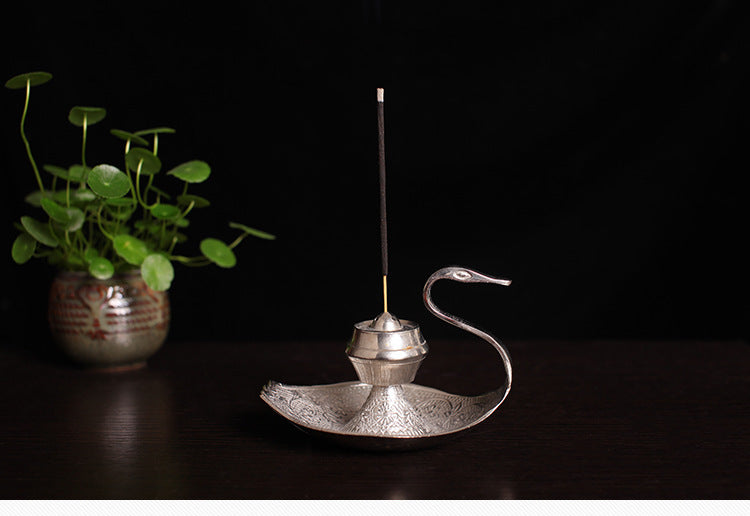 Handmade Silver Swan Copper Incense Holder