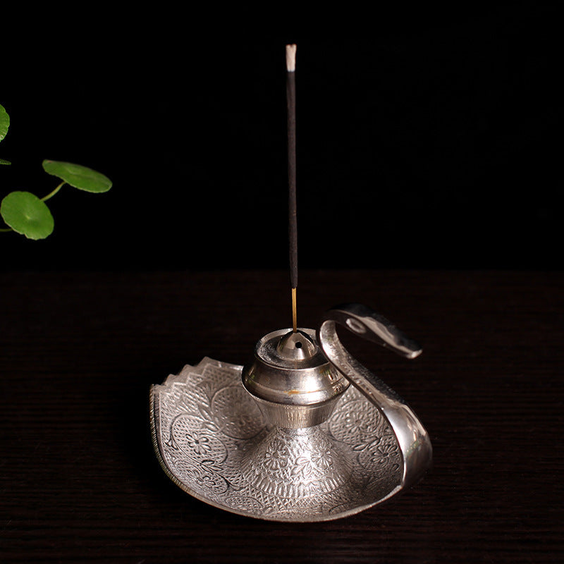 Handmade Silver Swan Copper Incense Holder